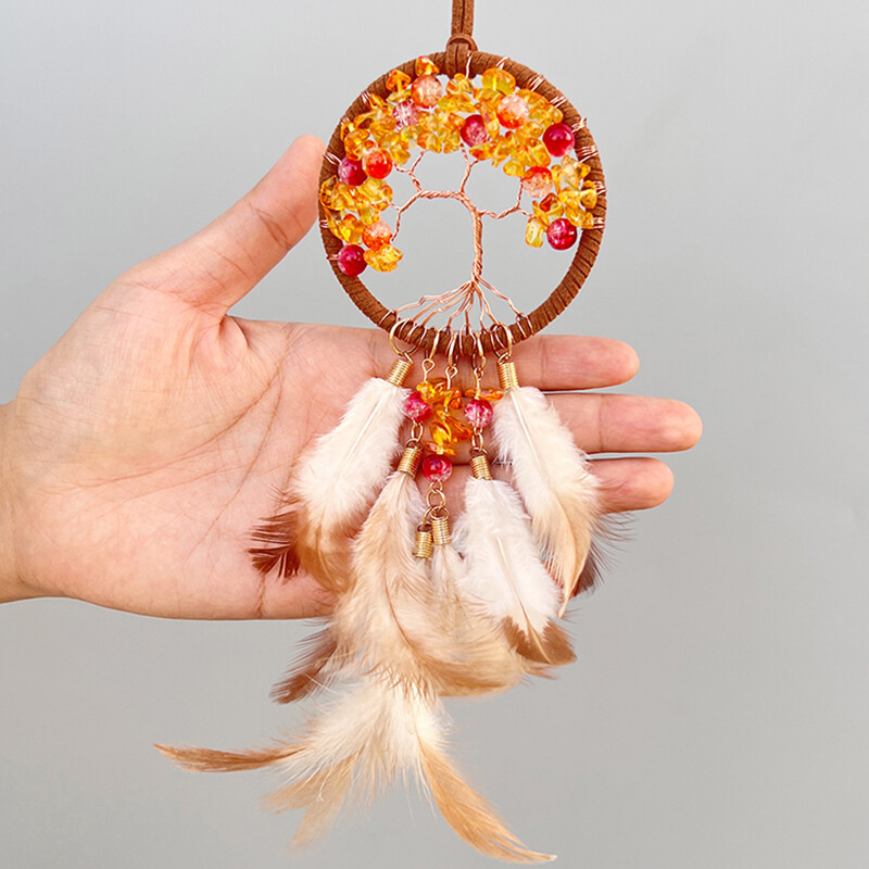 Atrapator de vise, clopoțel de vânt țesut manual pentru grădină, ornamente agățate în aer liber, umeraș pentru mașină din piatră de cristal, cadouri pentru festivaluri, decorațiuni pentru acasă