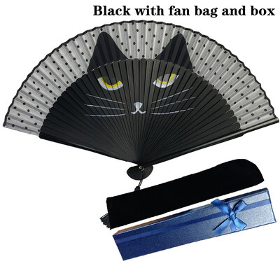 Evantai de mână în stil japonez din mătase de desene animate chinezești de pisică populare evantai de pisică adorabil, portabil pliabil, femei, fete, evantai de spectacol