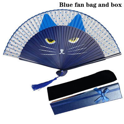 Evantai de mână în stil japonez din mătase de desene animate chinezești de pisică populare evantai de pisică adorabil, portabil pliabil, femei, fete, evantai de spectacol