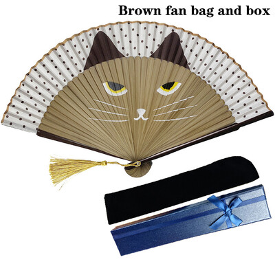 Evantai de mână în stil japonez din mătase de desene animate chinezești de pisică populare evantai de pisică adorabil, portabil pliabil, femei, fete, evantai de spectacol