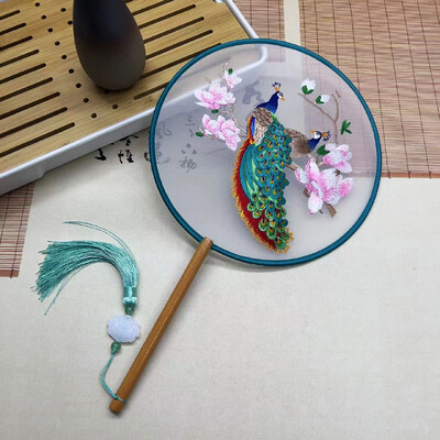 Ventilator cu două fețe în stil antic, stil chinezesc, broderie Suzhou, accesorii Qipao, ventilator de palat, ventilator de dans Hanfu pentru copii