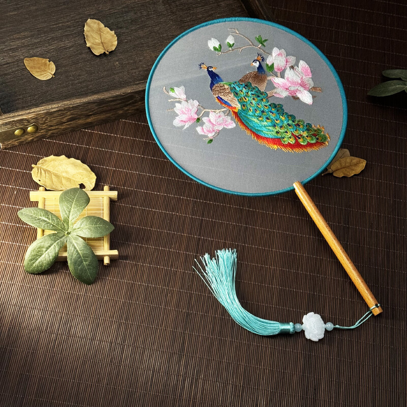 Ventilator cu două fețe în stil antic, stil chinezesc, broderie Suzhou, accesorii Qipao, ventilator de palat, ventilator de dans Hanfu pentru copii