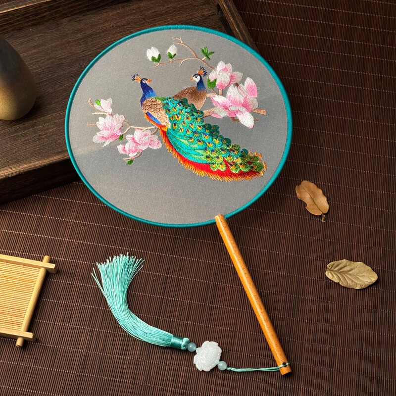 Ventilator cu două fețe în stil antic, stil chinezesc, broderie Suzhou, accesorii Qipao, ventilator de palat, ventilator de dans Hanfu pentru copii