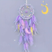 1 buc. Pene colorate Purpuriu Vise Captorul de mărgele cu pandantiv cu pene lucrate manual Ornament pentru agățat pe perete pentru dormitorul copiilor