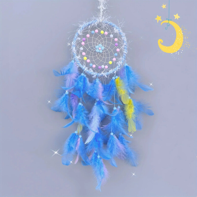 1 buc. Pene colorate Purpuriu Vise Captorul de mărgele cu pandantiv cu pene lucrate manual Ornament pentru agățat pe perete pentru dormitorul copiilor