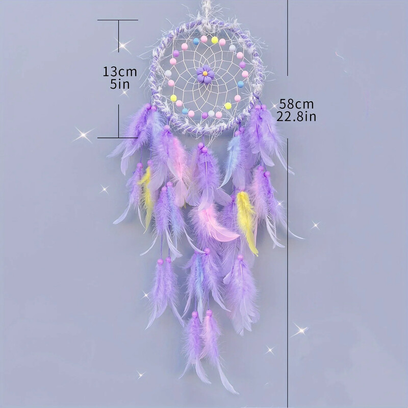 1 buc. Pene colorate Purpuriu Vise Captorul de mărgele cu pandantiv cu pene lucrate manual Ornament pentru agățat pe perete pentru dormitorul copiilor