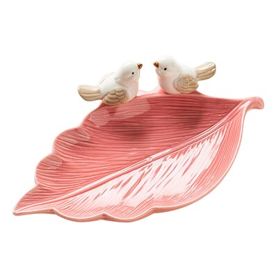 Inel din frunze din ceramică Tavă pentru vase Suport pentru cărți de vizită Farfurie decorativă pentru bomboane cu statui de păsări pentru biroul de acasă Versatil