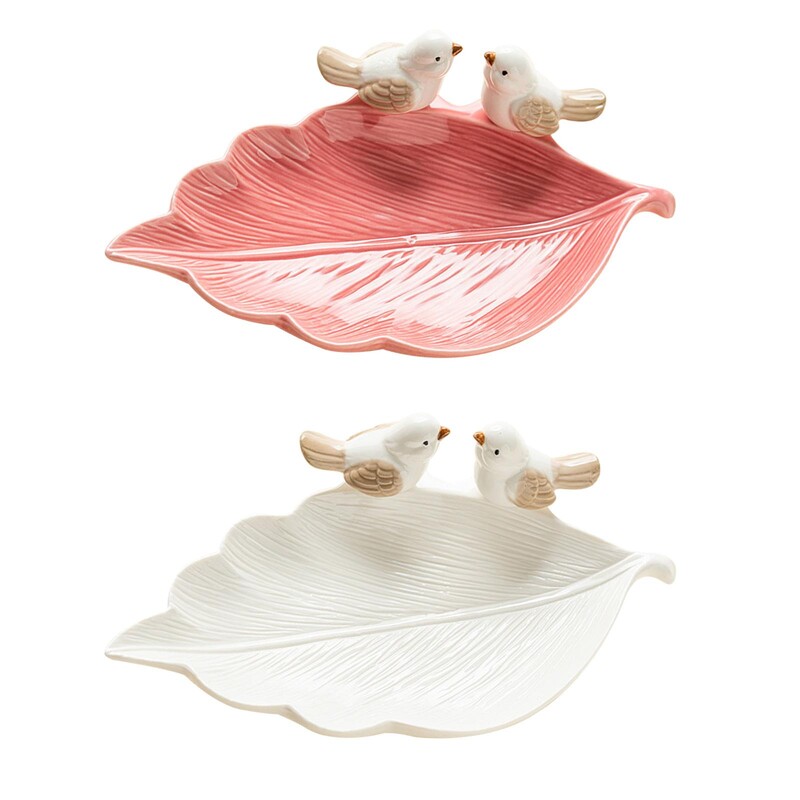 Inel din frunze din ceramică Tavă pentru vase Suport pentru cărți de vizită Farfurie decorativă pentru bomboane cu statui de păsări pentru biroul de acasă Versatil