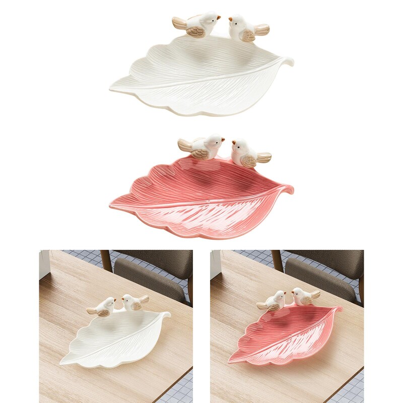 Inel din frunze din ceramică Tavă pentru vase Suport pentru cărți de vizită Farfurie decorativă pentru bomboane cu statui de păsări pentru biroul de acasă Versatil