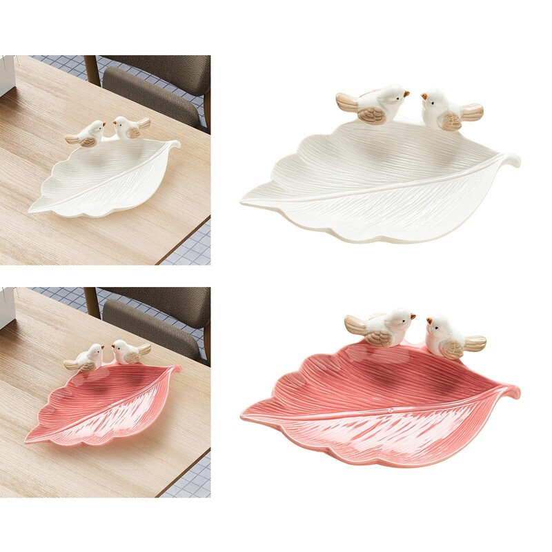 Inel din frunze din ceramică Tavă pentru vase Suport pentru cărți de vizită Farfurie decorativă pentru bomboane cu statui de păsări pentru biroul de acasă Versatil