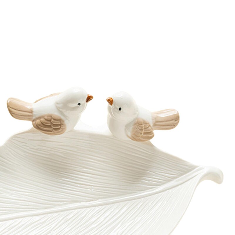 Inel din frunze din ceramică Tavă pentru vase Suport pentru cărți de vizită Farfurie decorativă pentru bomboane cu statui de păsări pentru biroul de acasă Versatil