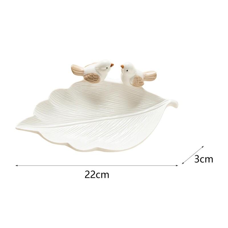 Inel din frunze din ceramică Tavă pentru vase Suport pentru cărți de vizită Farfurie decorativă pentru bomboane cu statui de păsări pentru biroul de acasă Versatil