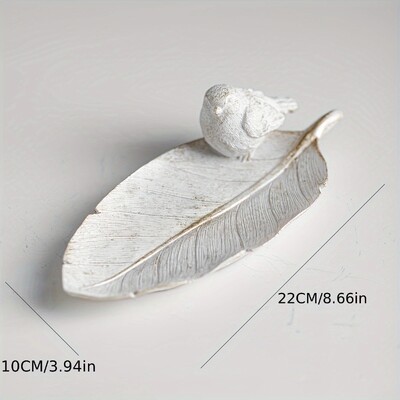 Tavă din rășină cu pene de pasăre- Organizator elegant multifuncțional pentru decorarea interioară, depozitarea produselor cosmetice și a bijuteriilor