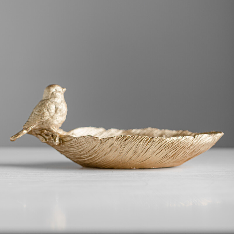 Tavă din rășină cu pene de pasăre- Organizator elegant multifuncțional pentru decorarea interioară, depozitarea produselor cosmetice și a bijuteriilor