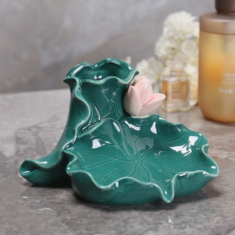 Simplicity Ceramics Lotus Leaf Cutie de săpun Suport de scurgere Vasă de săpun Suport pentru periuță de dinți Organizator de săpun de lux Suport de uscare pentru săpun pentru baie