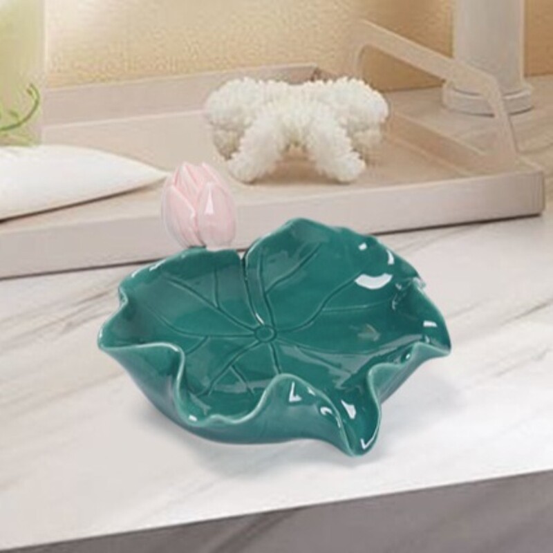 Simplicity Ceramics Lotus Leaf Cutie de săpun Suport de scurgere Vasă de săpun Suport pentru periuță de dinți Organizator de săpun de lux Suport de uscare pentru săpun pentru baie