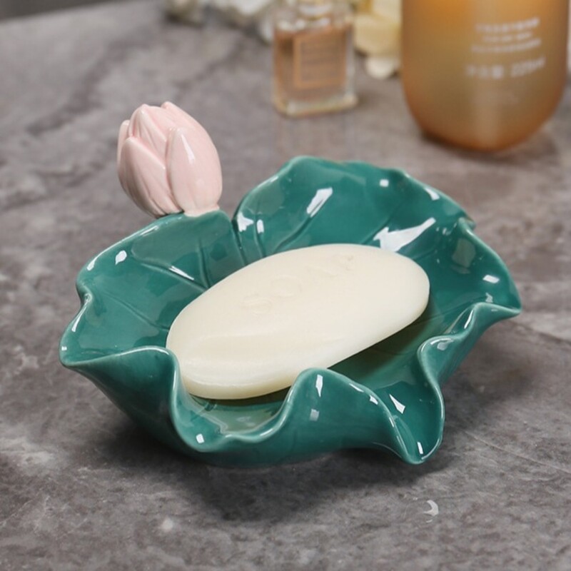 Simplicity Ceramics Lotus Leaf Cutie de săpun Suport de scurgere Vasă de săpun Suport pentru periuță de dinți Organizator de săpun de lux Suport de uscare pentru săpun pentru baie