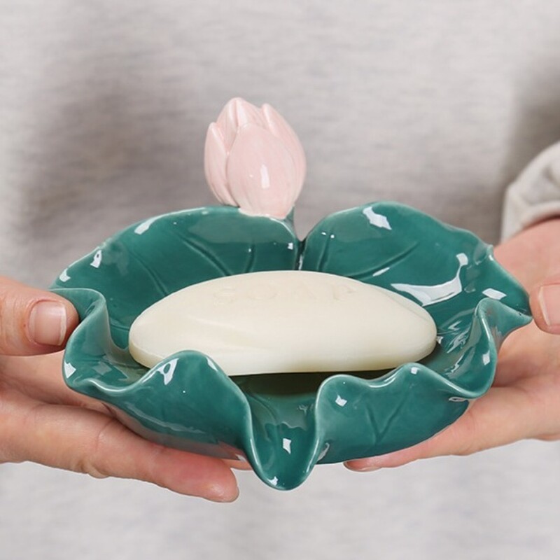 Simplicity Ceramics Lotus Leaf Cutie de săpun Suport de scurgere Vasă de săpun Suport pentru periuță de dinți Organizator de săpun de lux Suport de uscare pentru săpun pentru baie
