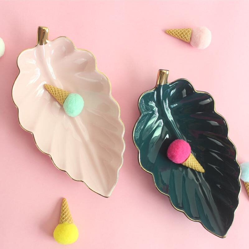 Farfurie din ceramică cu fructe în formă de frunze, farfurie pentru bibelouri, mici, bomboane, desert, gustări, farfurii sushi, tăvi de depozitare creative pentru acasă, decorative