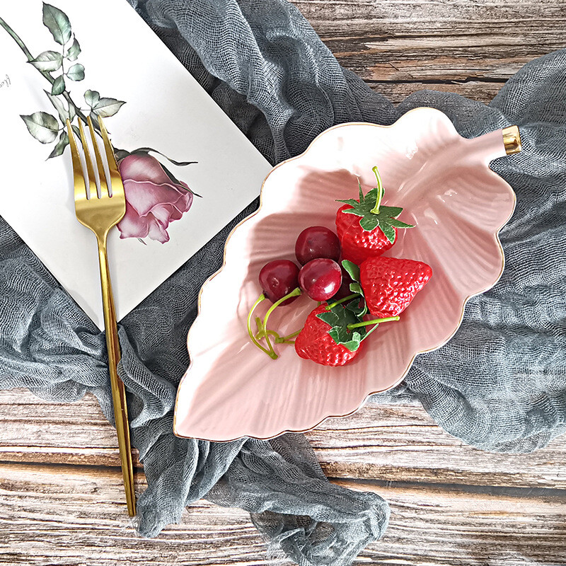 Farfurie din ceramică cu fructe în formă de frunze, farfurie pentru bibelouri, mici, bomboane, desert, gustări, farfurii sushi, tăvi de depozitare creative pentru acasă, decorative