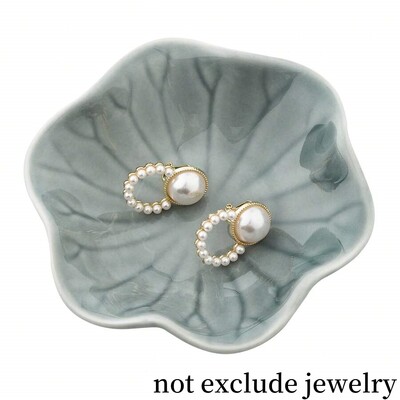 Tavă de bijuterii din ceramică rafinată Colier elegant în formă de frunze de lotus Vasă de depozitare pentru inele Organizator de cercei în stil nordic pentru femei