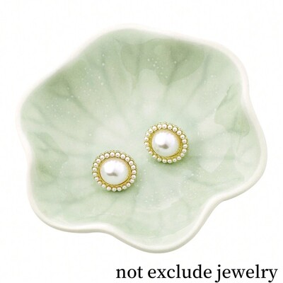 Tavă de bijuterii din ceramică rafinată Colier elegant în formă de frunze de lotus Vasă de depozitare pentru inele Organizator de cercei în stil nordic pentru femei