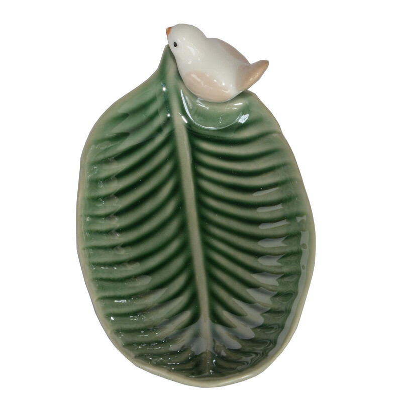 Tavă de bijuterii din ceramică pentru bijuterii, inel, colier, brăţară, cercei, frunze, cu farfurie de păsări, decorare a casei