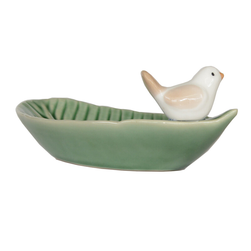 Tavă de bijuterii din ceramică pentru bijuterii, inel, colier, brăţară, cercei, frunze, cu farfurie de păsări, decorare a casei