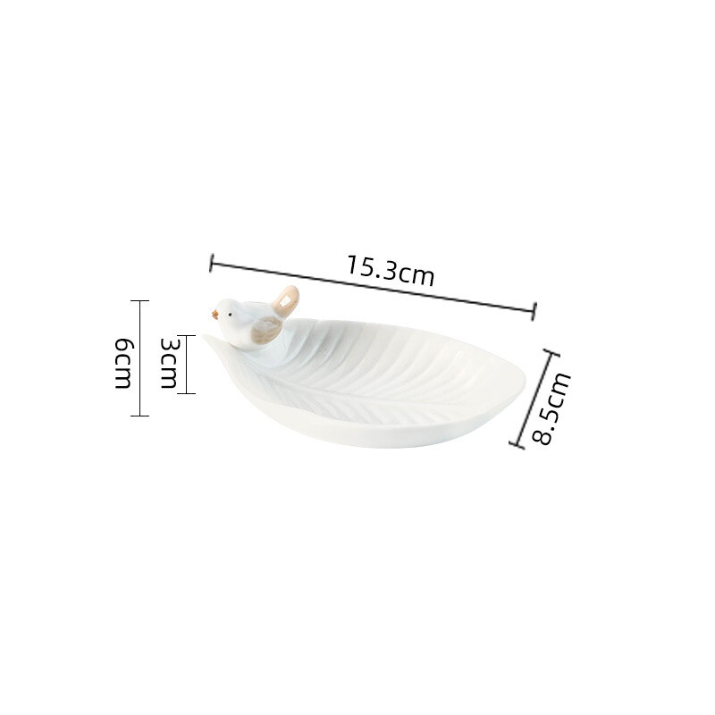 Tavă de bijuterii din ceramică pentru bijuterii, inel, colier, brăţară, cercei, frunze, cu farfurie de păsări, decorare a casei