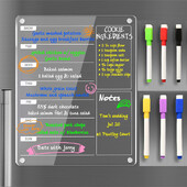 Tablă de meniu săptămânal magnetică acrilică pentru bucătărie, tablă magnetică acrilică șters uscată pentru frigider, planificator de mese reutilizabil cu 6 culori Ma