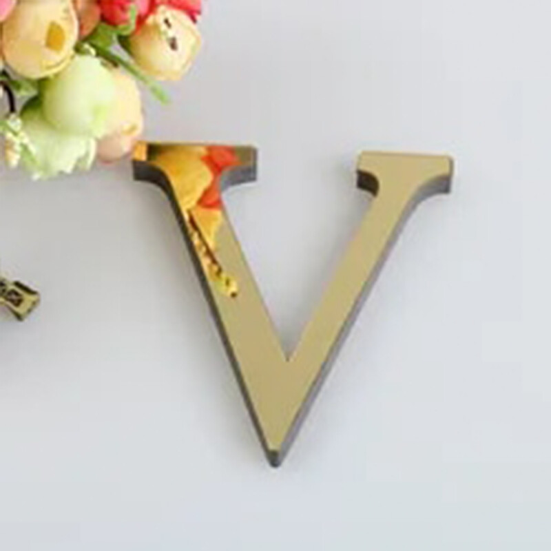 10CM 26 английски букви Стикер за стена 3D огледало Акрилен златен стикер за стена Стикери Самозалепващи се домашно парти декор Стенопис