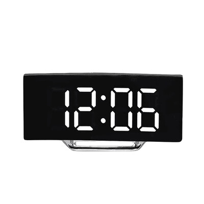 Ceas cu alarmă LED digital cu design curbat modern, sursă de alimentare USB, ceas de noptieră cu afișaj pentru temperatură și umiditate