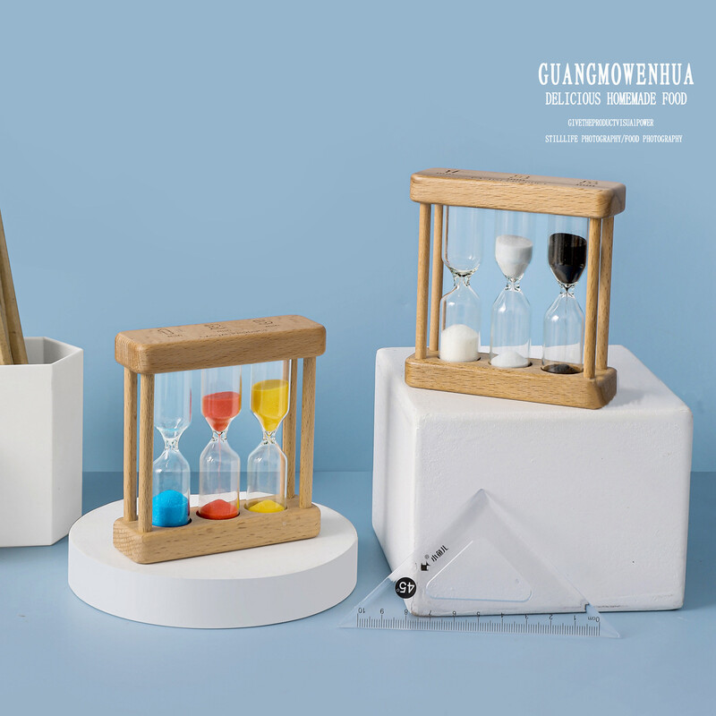 2024 m. Nauji kūrybingi mediniai smėlio laikrodžio papuošalai 1/3/5 minučių laikmatis 3 viename kombinuotas smėlio stiklo namų dekoravimo amatai