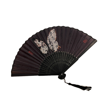 Ventilator pliabil în stil cerneală chinezească, ventilator portabil din pânză de caligrafie clasică, cu două fețe retro, ventilator din bambus, artizanat, cadou de nuntă