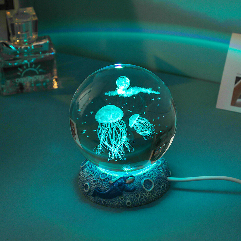 Lumină de noapte creativă cu bile de cristal luminoase stele sculptate 3D Cadouri de mare pentru studenți