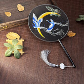 Evantai rotund de broderie cu opt petale în stil chinezesc cu mâner din lemn, portabil, imprimat, evantai vintage, favoruri de nuntă