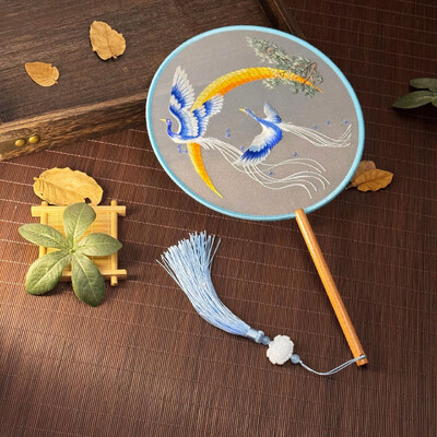 Evantai rotund de broderie cu opt petale în stil chinezesc cu mâner din lemn, portabil, imprimat, evantai vintage, favoruri de nuntă