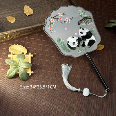 Evantai rotund de broderie cu opt petale în stil chinezesc cu mâner din lemn, portabil, imprimat, evantai vintage, favoruri de nuntă