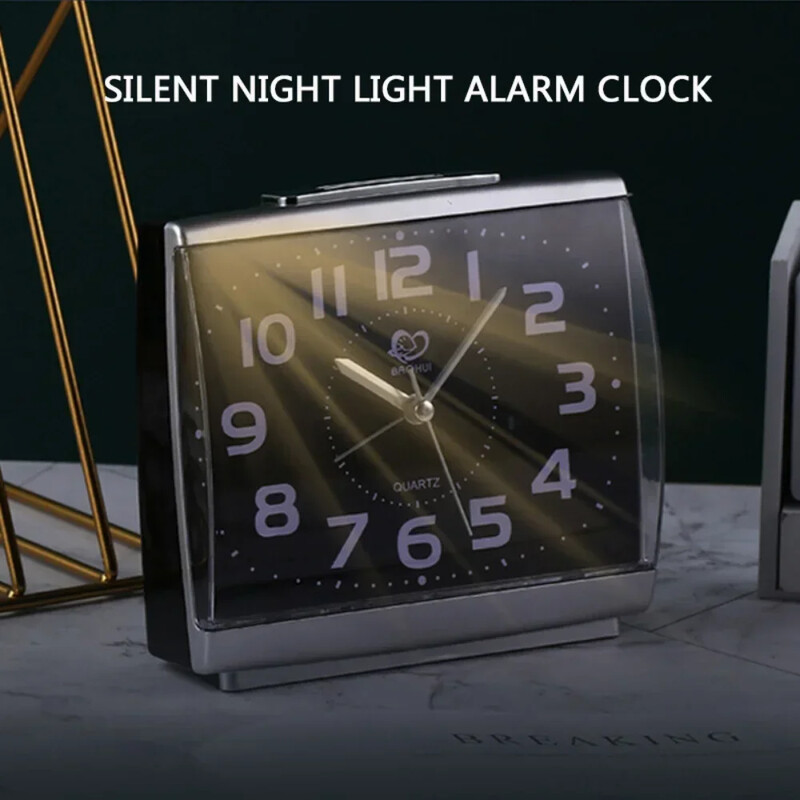 Ceas cu alarmă cu lumină de noapte Ceas cu alarmă alb simplu și simplu cu baterie Dormitor acasă fără a bifa Ceas cu lumină de noapte mut