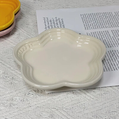 Farfurie mică cu flori de prun, 5,5 inci, 14 cm, farfurie cu sos curcubeu, în formă de floare, pentru animale de companie, farfurie cu oase treptate, veselă Vase din ceramică