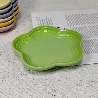 Farfurie mică cu flori de prun, 5,5 inci, 14 cm, farfurie cu sos curcubeu, în formă de floare, pentru animale de companie, farfurie cu oase treptate, veselă Vase din ceramică