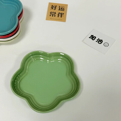 Farfurie mică cu flori de prun, 5,5 inci, 14 cm, farfurie cu sos curcubeu, în formă de floare, pentru animale de companie, farfurie cu oase treptate, veselă Vase din ceramică