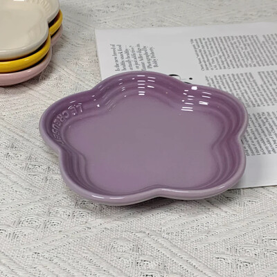 Farfurie mică cu flori de prun, 5,5 inci, 14 cm, farfurie cu sos curcubeu, în formă de floare, pentru animale de companie, farfurie cu oase treptate, veselă Vase din ceramică