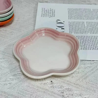 Farfurie mică cu flori de prun, 5,5 inci, 14 cm, farfurie cu sos curcubeu, în formă de floare, pentru animale de companie, farfurie cu oase treptate, veselă Vase din ceramică