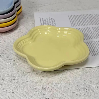 Farfurie mică cu flori de prun, 5,5 inci, 14 cm, farfurie cu sos curcubeu, în formă de floare, pentru animale de companie, farfurie cu oase treptate, veselă Vase din ceramică