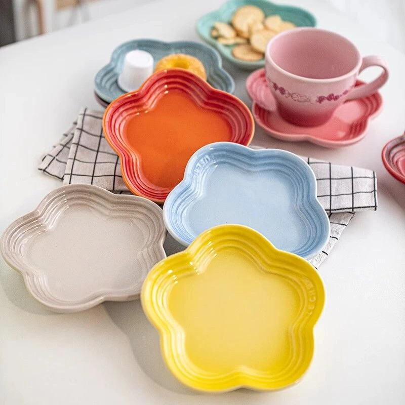 Farfurie mică cu flori de prun, 5,5 inci, 14 cm, farfurie cu sos curcubeu, în formă de floare, pentru animale de companie, farfurie cu oase treptate, veselă Vase din ceramică