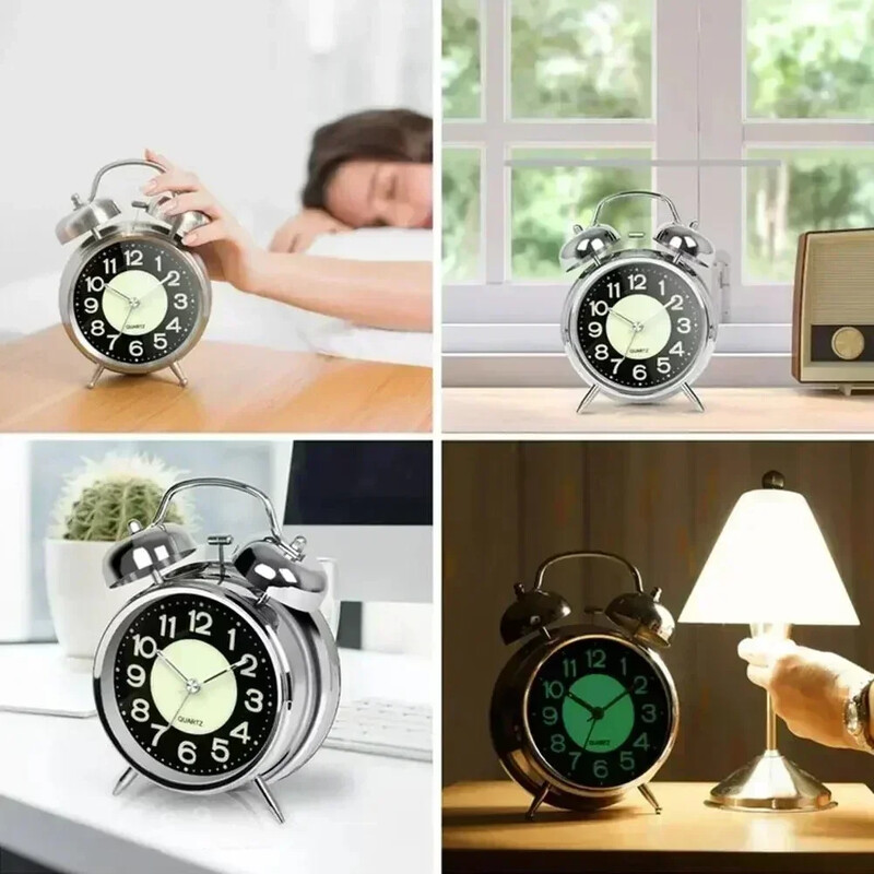 Ceas deşteptător cu clopot dublu de 3 inchi, cu lumină de noapte, pentru dormitorii grei, pentru birou, pentru studenţi, decor Reloj Despertador