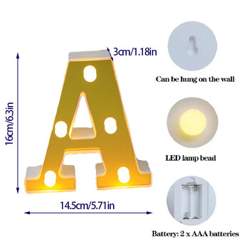 Χρυσό LED Φωτιστικό γράμματος Αλφάβητο Φωτεινό Αριθμός Φωτιστικό Φωτιστικό Νυχτερινό Φωτιστικό Γράμματα για Πρόταση Εξομολόγηση Διακόσμηση μπαρ σπιτιού