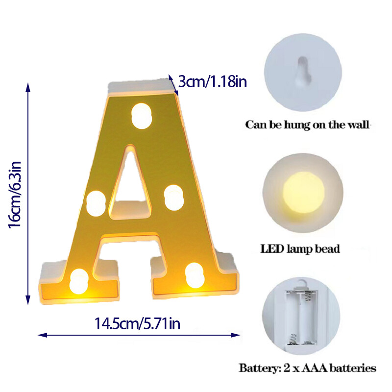 Lumină cu litere cu LED auriu, alfabet, lampă cu numere luminoase, litere, lumină de noapte pentru propunerea de spovedanie, decorarea unui bar de acasă
