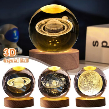 3D Astronaut Crystal Ball Creative LED Night Light για Παιδιά Υπνοδωμάτιο Planet Space Λάμπα ηλιακού συστήματος USB Χριστουγεννιάτικο δώρο για παιδιά